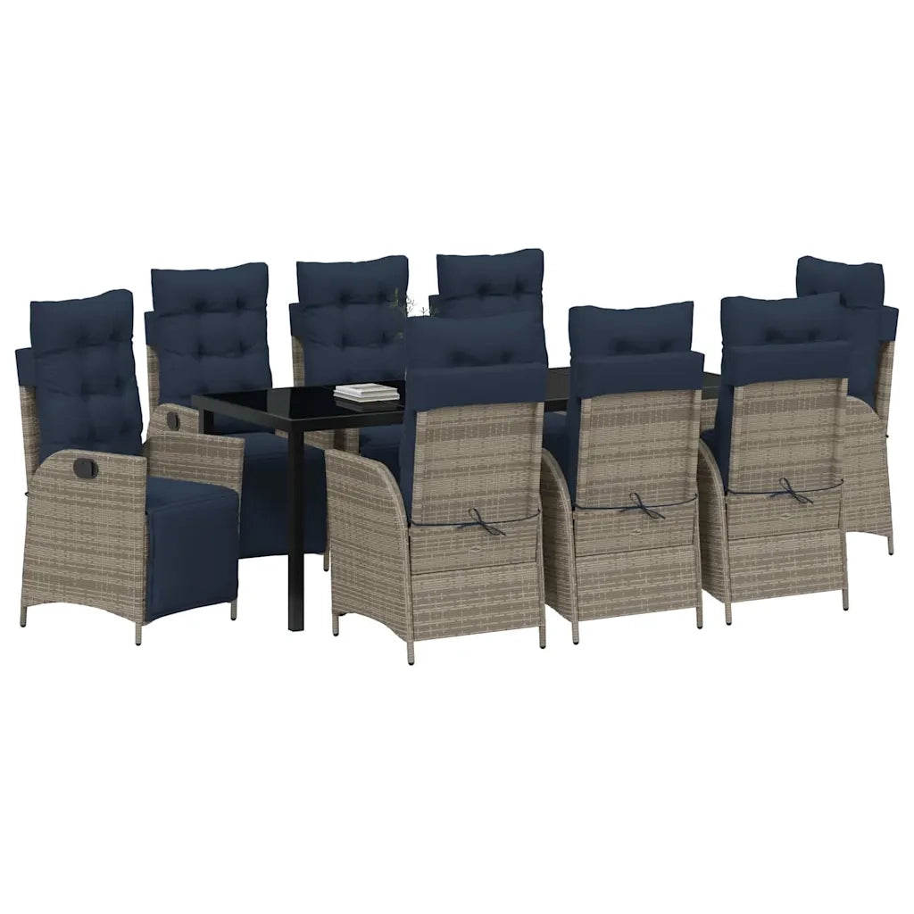 Set da Pranzo per Giardino 9 pcs Grigio e Nero Rattan 3380588
