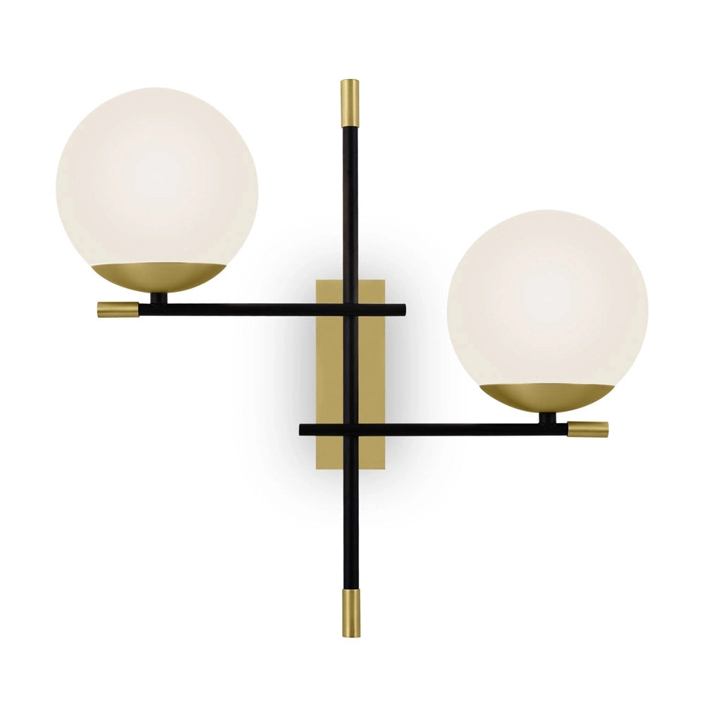 Applique Contemporanea Nostalgia Metallo Oro Opaco 2 Luci Diffusori Bianchi