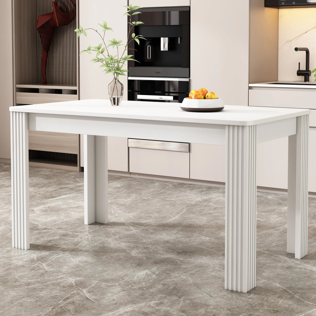 Tavolo da pranzo con piano ampio e 4 gambe stabili, in truciolare, per cucina e sala da pranzo, bianco moderno