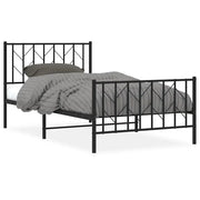Letto singolo | Letto per adulti | Giroletto con Testiera e Pediera Metallo Nero 100x200 cm