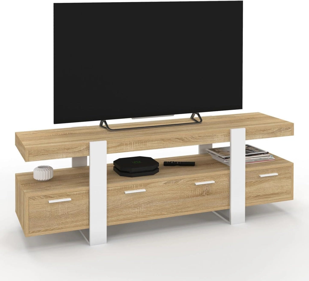 Porta TV PHOENIX 140 cm con cassetti in legno e bianco