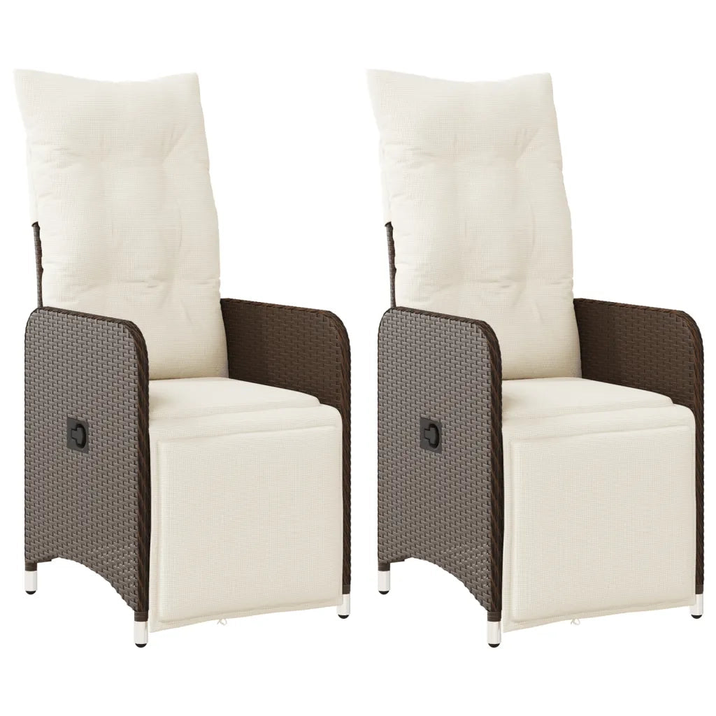 Sedie Reclinabili Giardino 2 pz | Sedie da Esterno con Cuscini Marrone Polyrattan