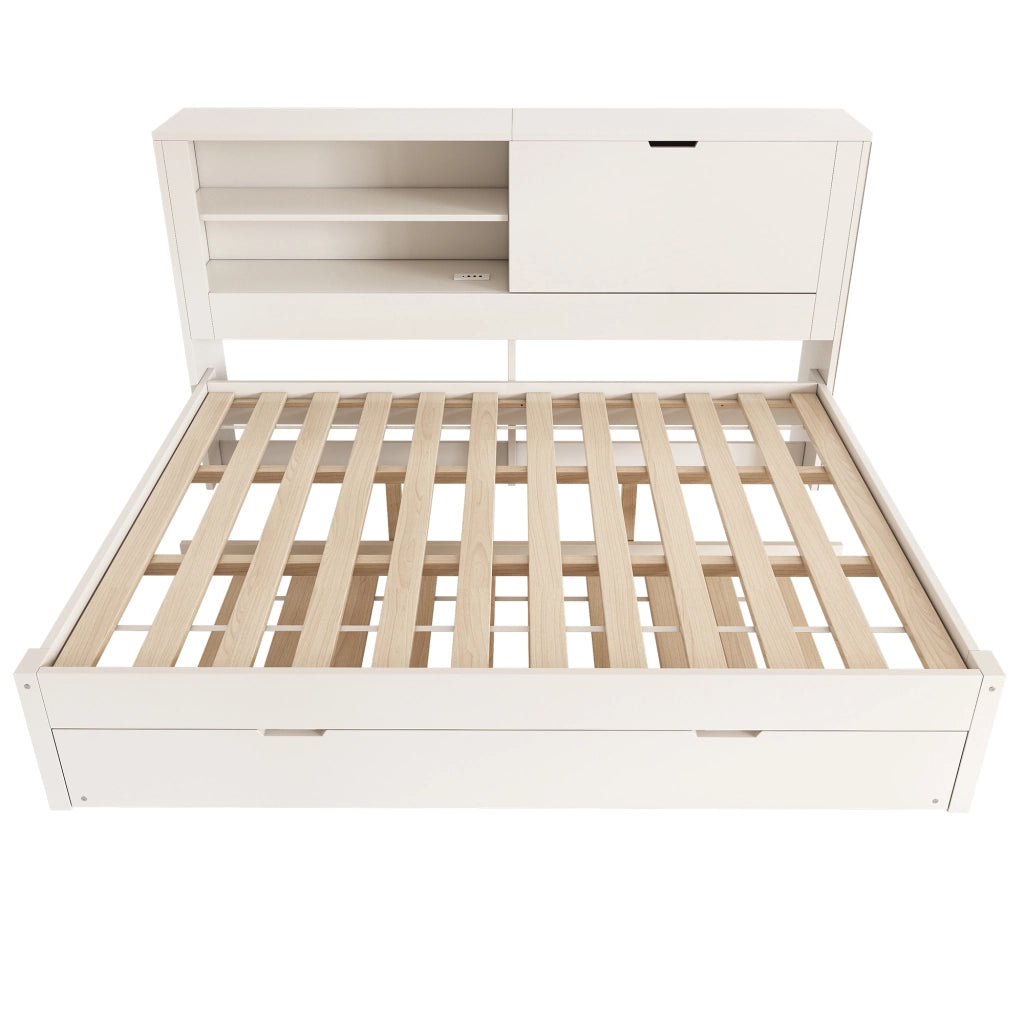 Letto Matrimoniale Contenitore con Rete a Doghe e Vano Nascosto ¨C MINIMAL ¨C Bianco 140x190