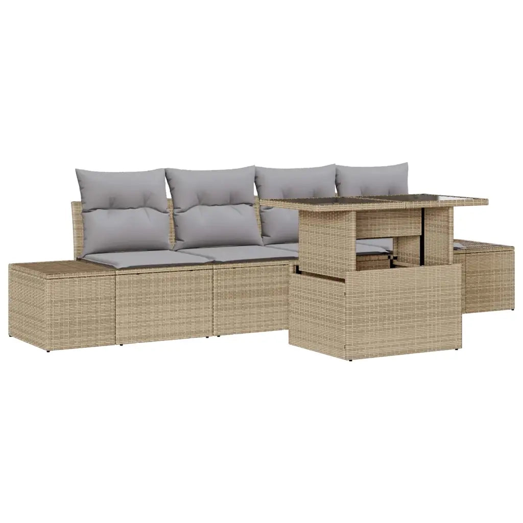 Set Divano da Giardino con cuscino 5 pcs Beige e Grigio Chiaro