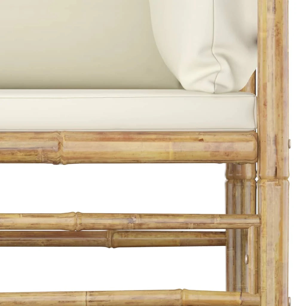 Set di mobili da giardino mobili da esterno set da 5 pezzi con cuscini bambù bianco crema 02_0016307