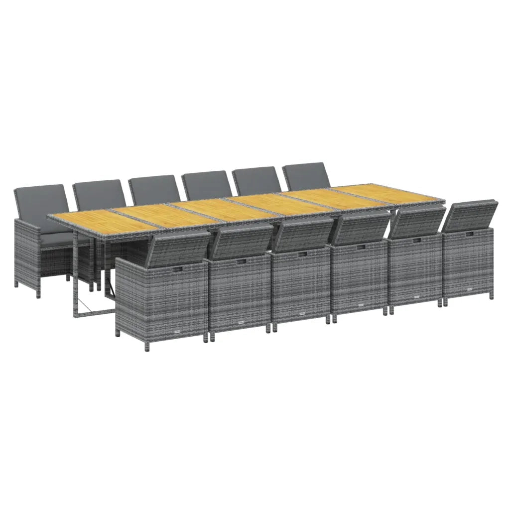Set da Pranzo per Giardino 13 pz con Cuscini Polyrattan Grigio 3095632