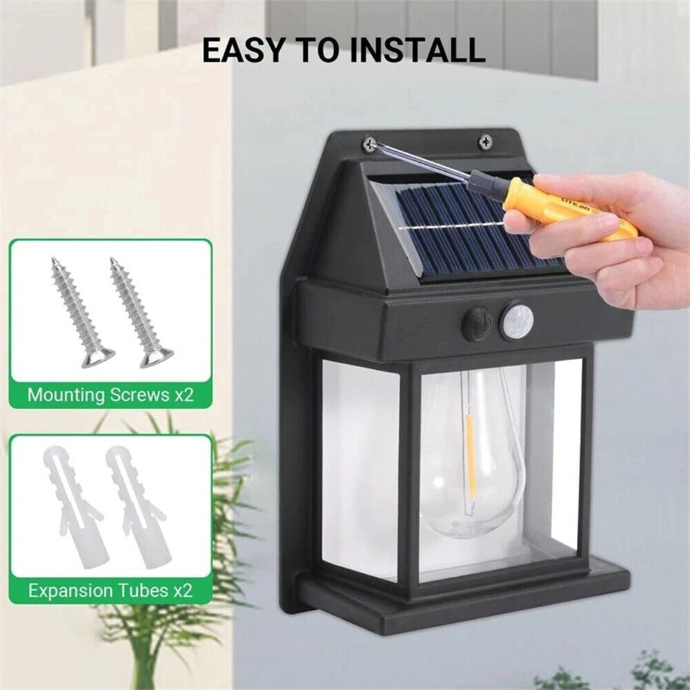 APPLIQUE LAMPADA DA PARETE A RICARICA SOLARE CREPUSCOLARE E SENSORE DI MOVIMENTO LAMPADINA CON LUCE A FILAMENTO