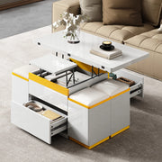 OKWISH Tavolino da Salotto Alzabile con 1 Cassetto, Vani Aperti e 4 Sgabelli Contenitore, 100 x 50 x 43 cm