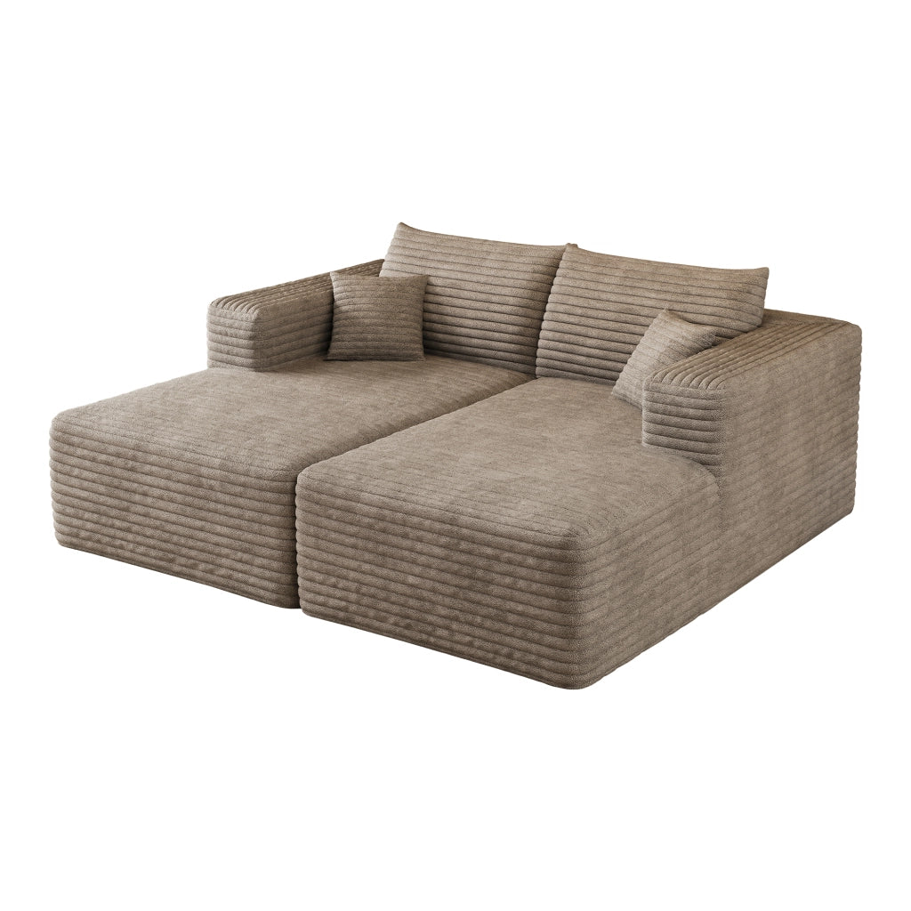Divano modulare chaise longue senza montaggio salvaspazio in tessuto velluto a coste cammello 180 × 151 × 58 cm