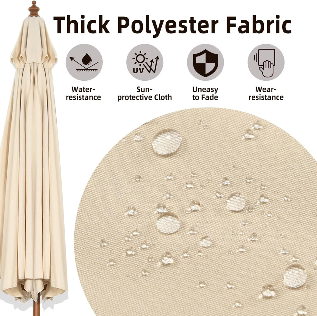 Ombrellone da Giardino 270/300cm con 8 Stecche, Angolo Inclinabile, Anti UV, Ombrellone Parasole Antivento con Struttura in Legno per Spiaggia, Balcone, Patio, senza Base, Beige