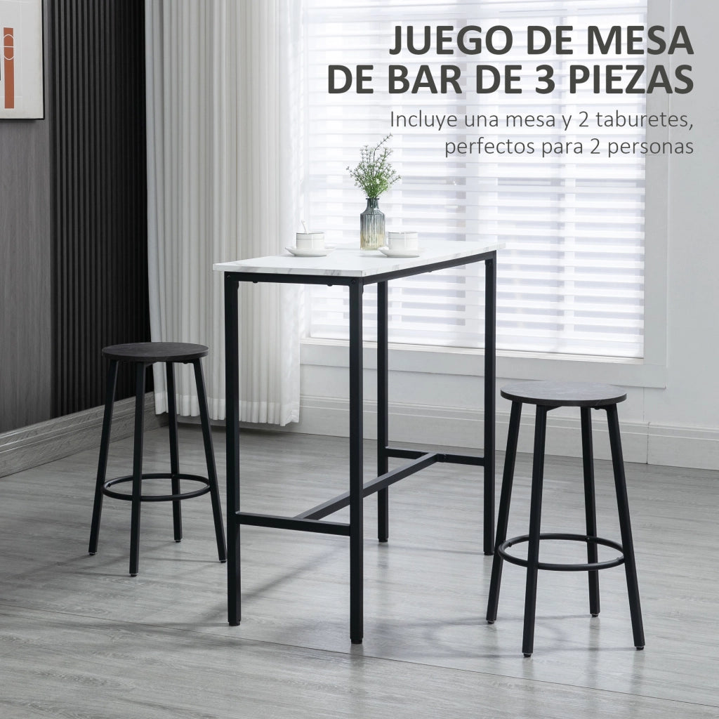 Tavolino da bar con 2 sgabelli ¨C zephmum ¨C set 3 pezzi, telaio acciaio, bianco e nero