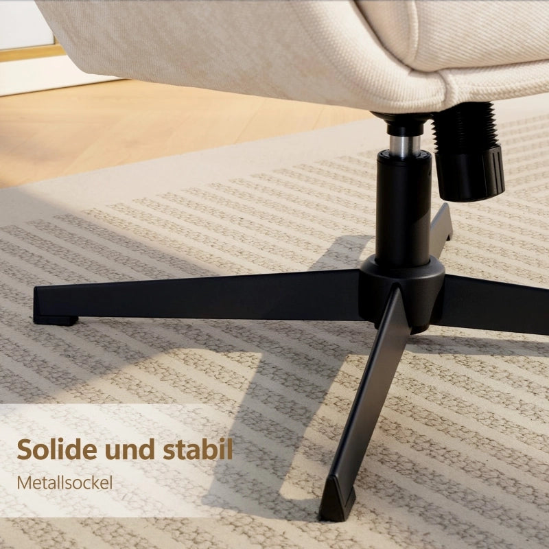 POLTRONA con poggiapiedi, schienale alto, base in metallo, beige