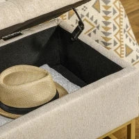 Panca con Contenitore in Poliestere Trapuntata con Gambe in Acciaio d'oro, 110x44x48cm, Beige