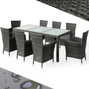 ® Mobili da Giardino Polyrattan 8 Sedie Impilabili 190x90cm Tavolo da Giardino Vetro Resistente alle Intemperie Esterno Moderno Terrazza
