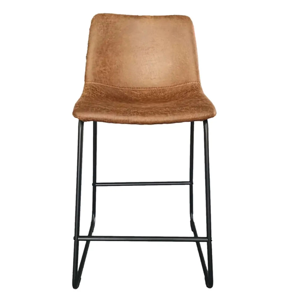 Sedia da bancone MANCO - PU cognac - Piedi in metallo - Altezza 93 cm - Stile vintage