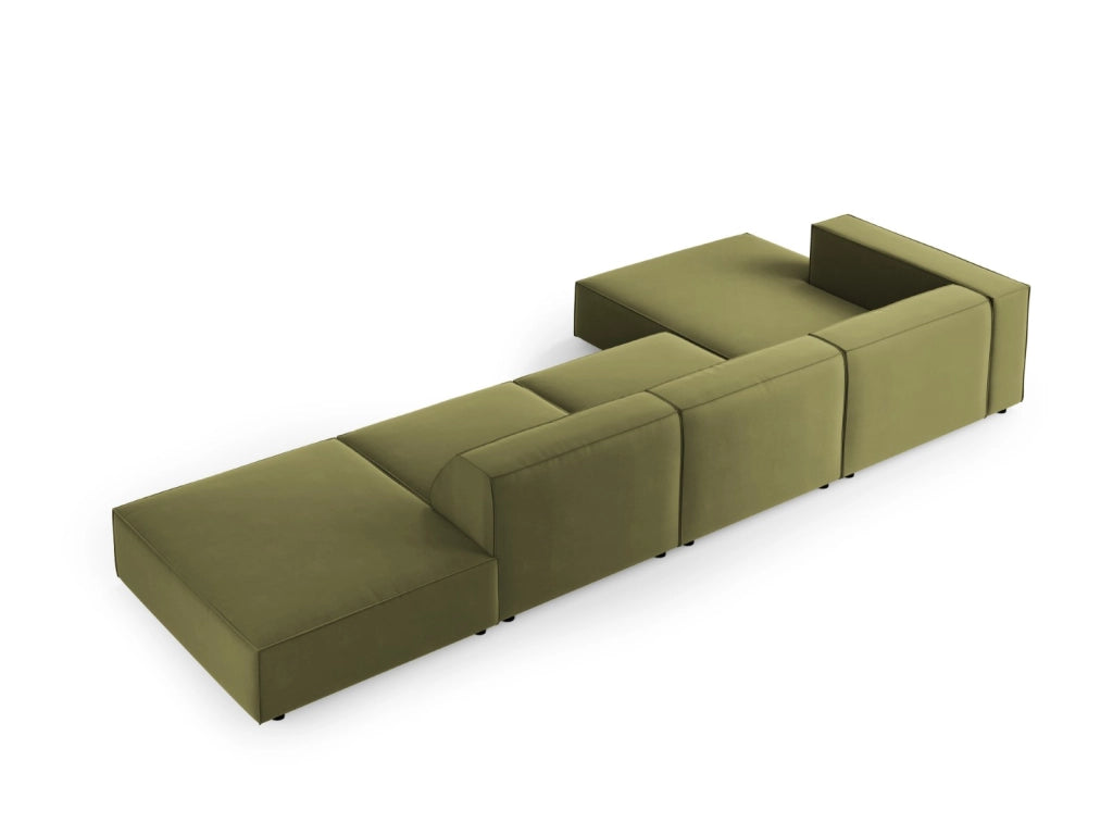 Cosmopolitan Design - Divano angolare sinistro "Arendal" 5 posti in velluto verde chiaro 