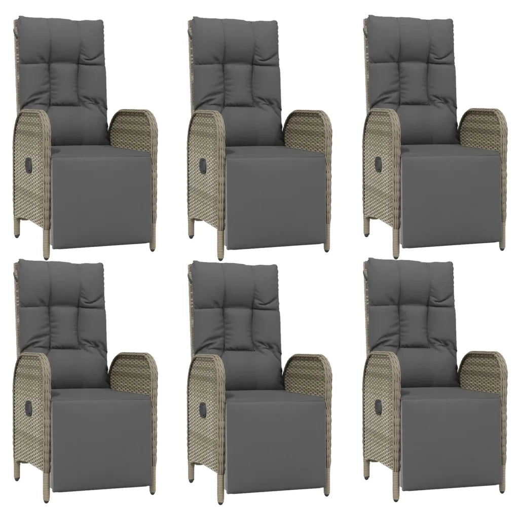 Set da Pranzo da Giardino 7 pz con Cuscini in Polyrattan Grigio