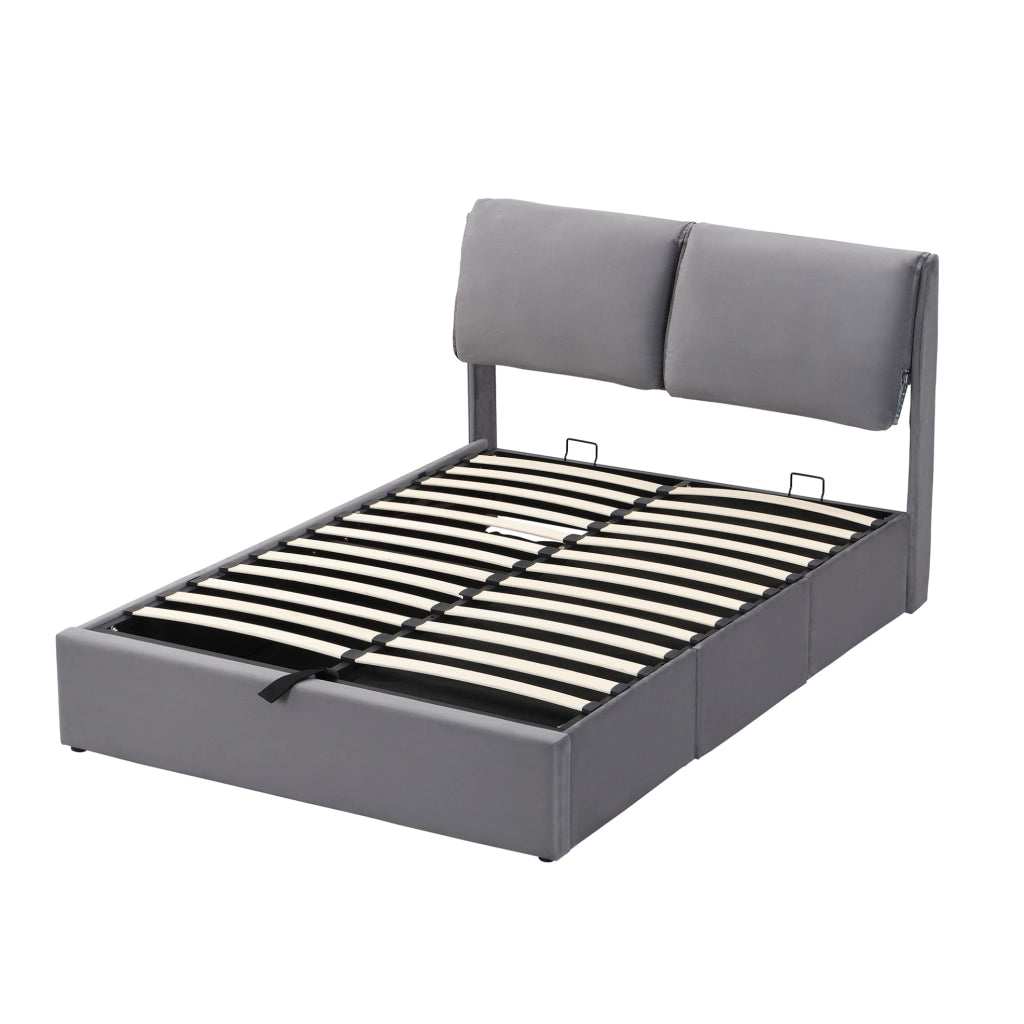 Letto matrimoniale 140x200 cm in velluto grigio con contenitore; 3 cassetti e testiera regolabile