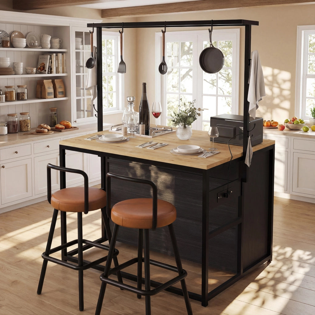 MOBILE DA CUCINA con piano di lavoro 107x62x183 cm Nero MDF e metallo