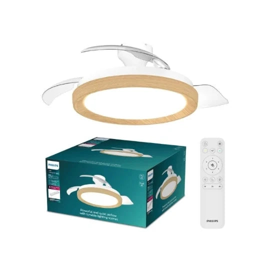 VENTILATORE DA SOFFITTO CON PALE RETRATTILI LED DIMMERABILE COLOR LEGNO DI PHILP
