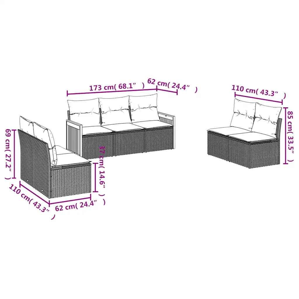 Set Divani da Giardino 7 pz con Cuscini Grigio in Polyrattan 3227559