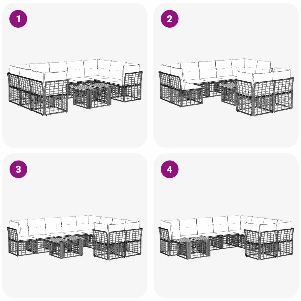 Set Divano da Giardino 10 pz Nero e Grigio scuro polyrattan 3437901