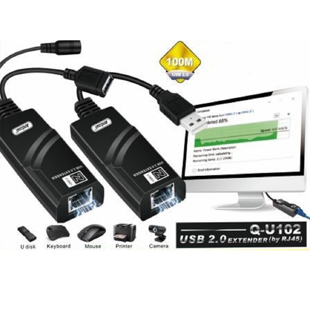 Trade Shop - Usb 2.0 Extender Rj45 2 Posizioni Estensione Fino A 100m Velocità 480mbps Q-u102 -