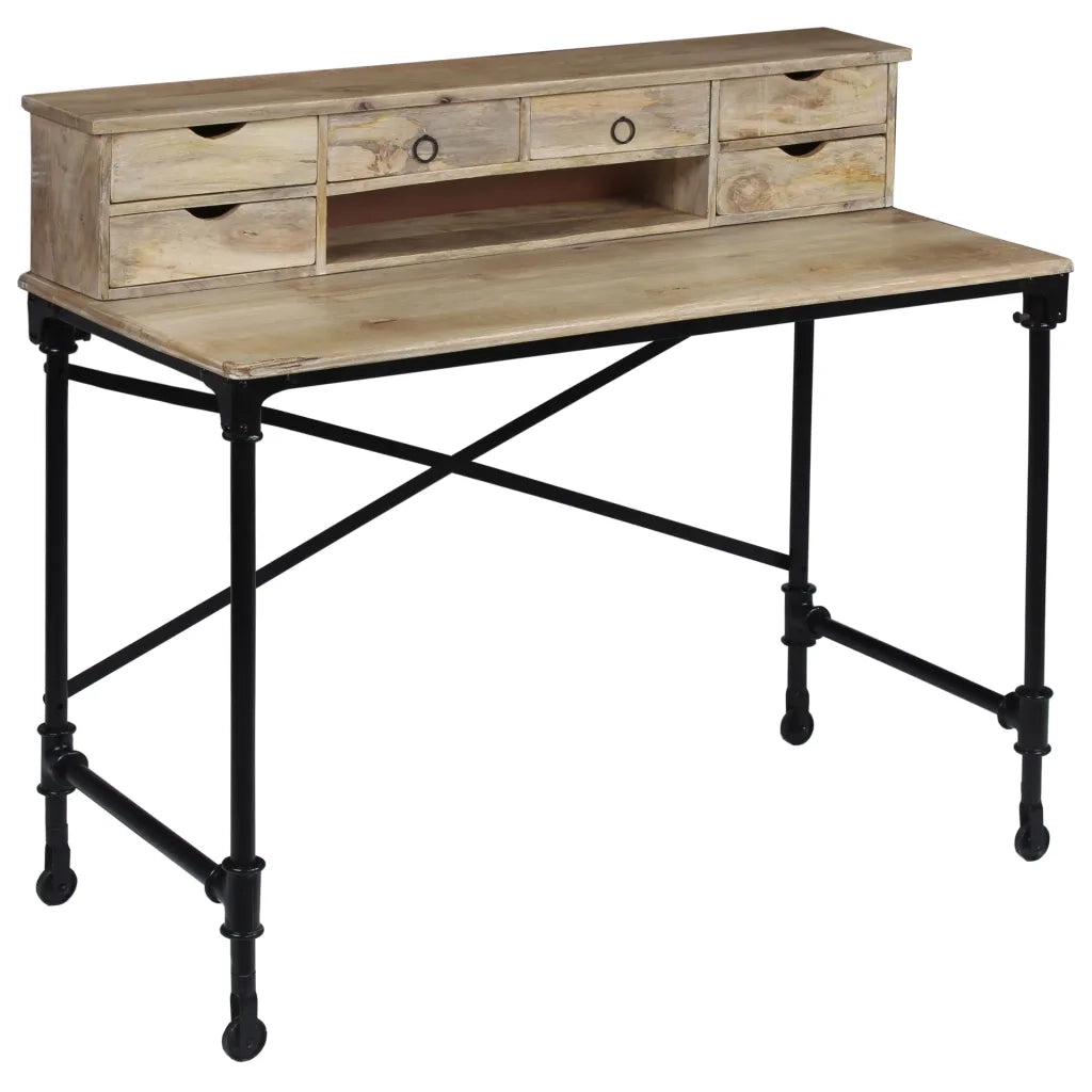 Scrivania in Legno Massello di Mango e Acciaio 110x50x96 cm 244947