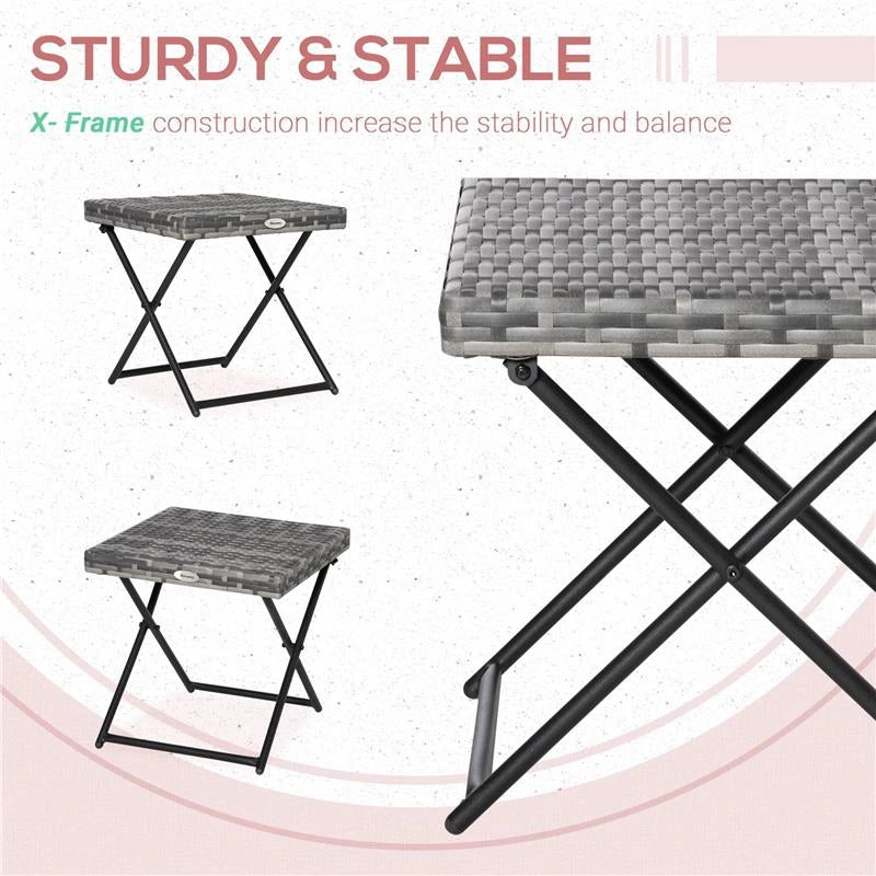 TAVOLINO DA GIARDINO PIEGHEVOLE SALVASPAZIO IN RATTAN SINTETICO E ACCIAIO, 40X40X40CM, GRIGIO