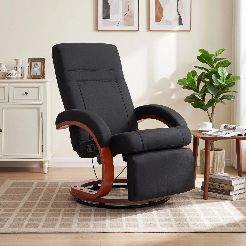 Poltrona relax reclinabile con poggiapiedi ¨C Xylo ¨C tessuto lino grigio base legno