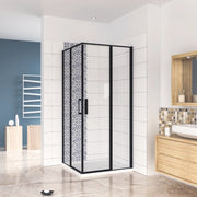 Box Doccia Angolare 100x120 cm H.185 cm Doppia Porta Battente in Vetro Temperato Trasparente Anticalcare 6 mm Profilo Nero Opaco