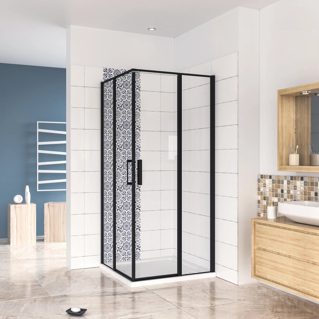 Box Doccia Angolare 100x120 cm H.185 cm Doppia Porta Battente in Vetro Temperato Trasparente Anticalcare 6 mm Profilo Nero Opaco