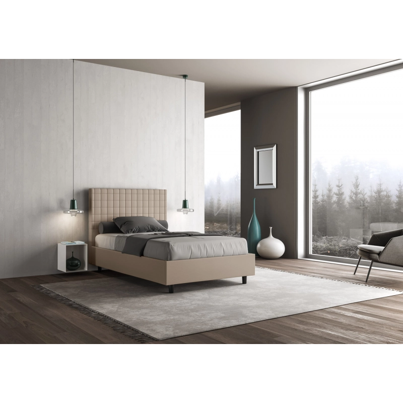Letto imbottito Matrimoniale francese 140x210 cm Sunny - Similpelle,Senza rete,Tortora