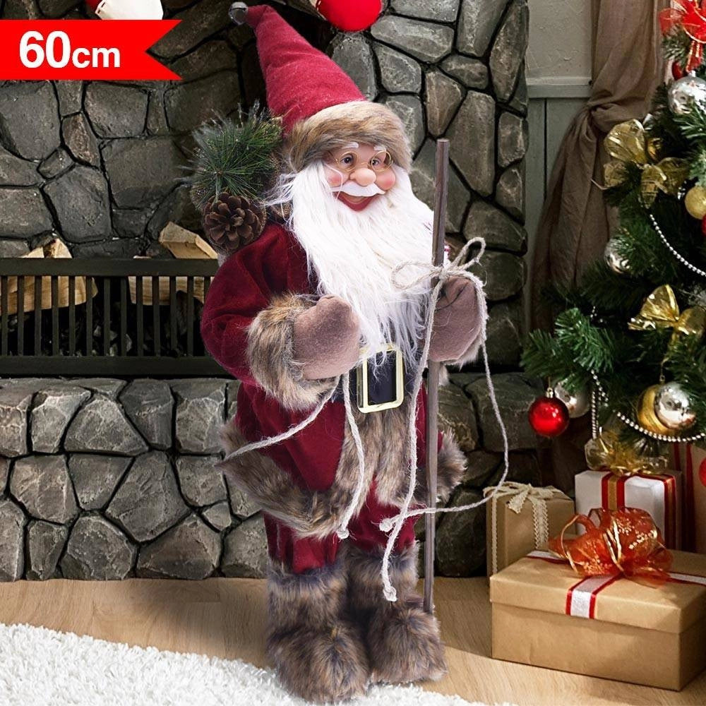 Trade Shop - Babbo Natale Nordico 60cm In Plastica Vestiti In Tessuto Decorazione Natalizia -