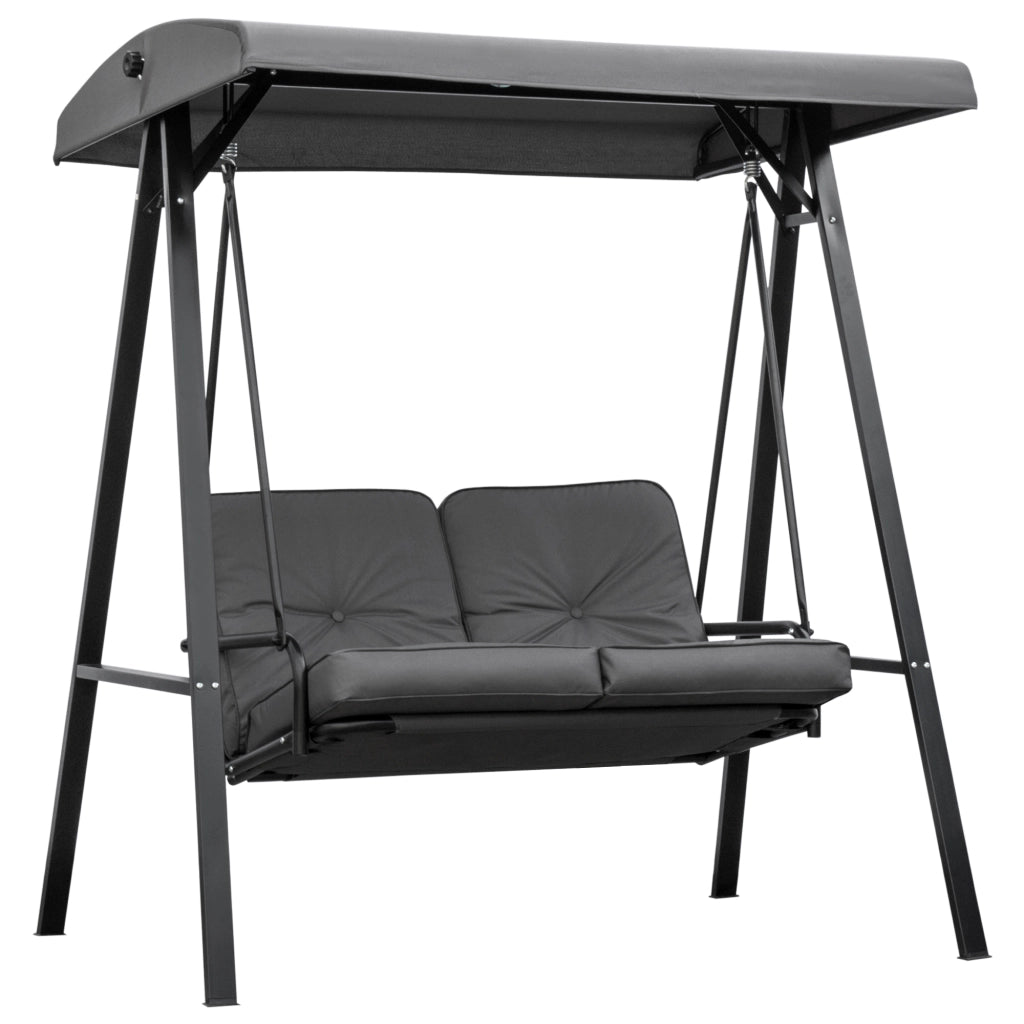 Dondolo 2 Posti con Tettuccio Regolabile e Cuscini, in Acciaio e Poliestere, 144x117x173 cm, Grigio
