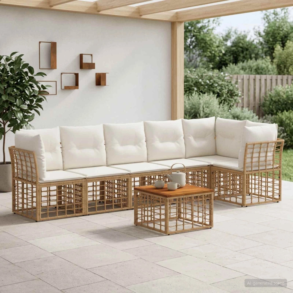 Set Divano da Giardino 7 pz Naturale e Bianco Crema polyrattan 3437474