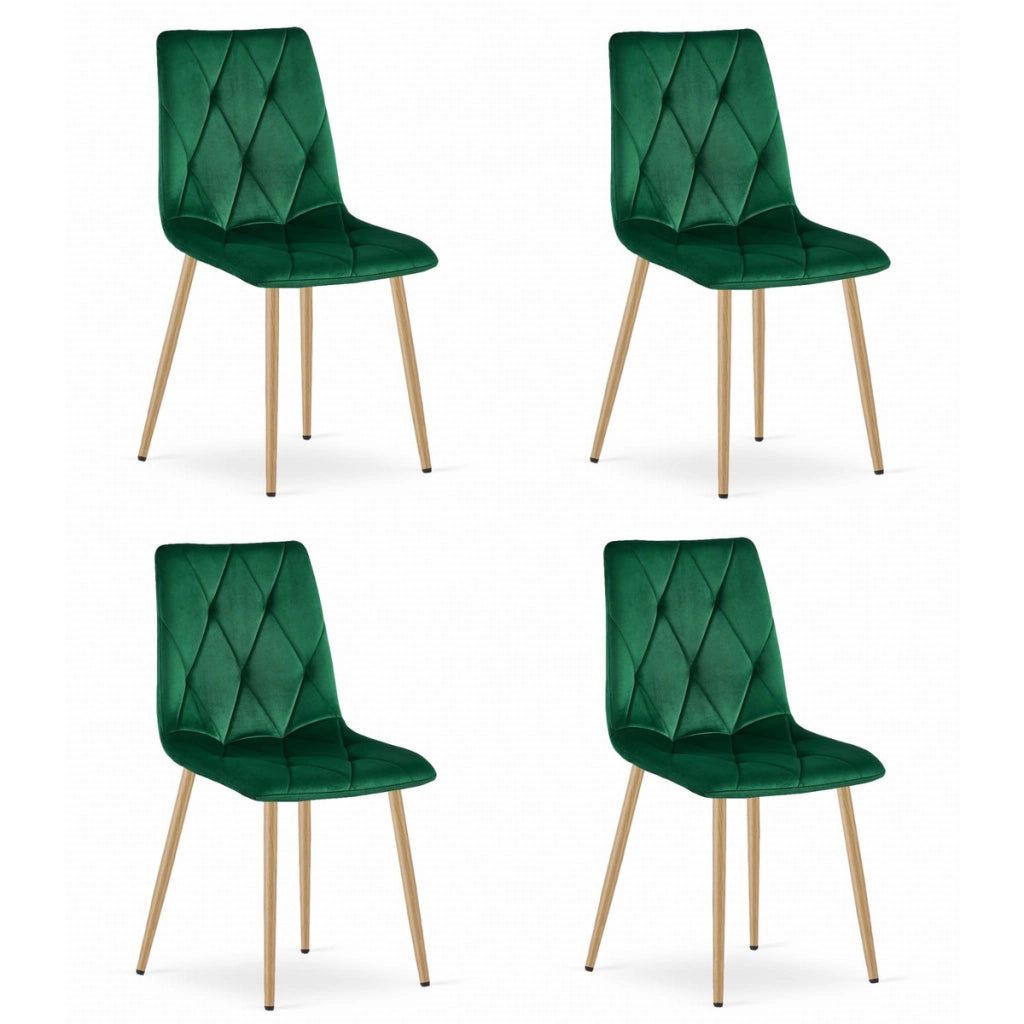 Set di 4 sedie Libra in velluto verde bosco e metallo effetto legno