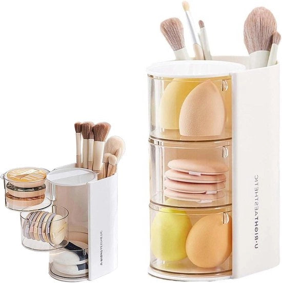 Organizzatore per Pennelli con Tre Cassettoni per Trucco - Bianco