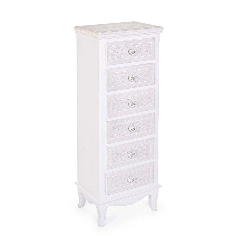 Cassettiera 6 Cassetti Legno Bianco Rustico da Interno - CAROLINE