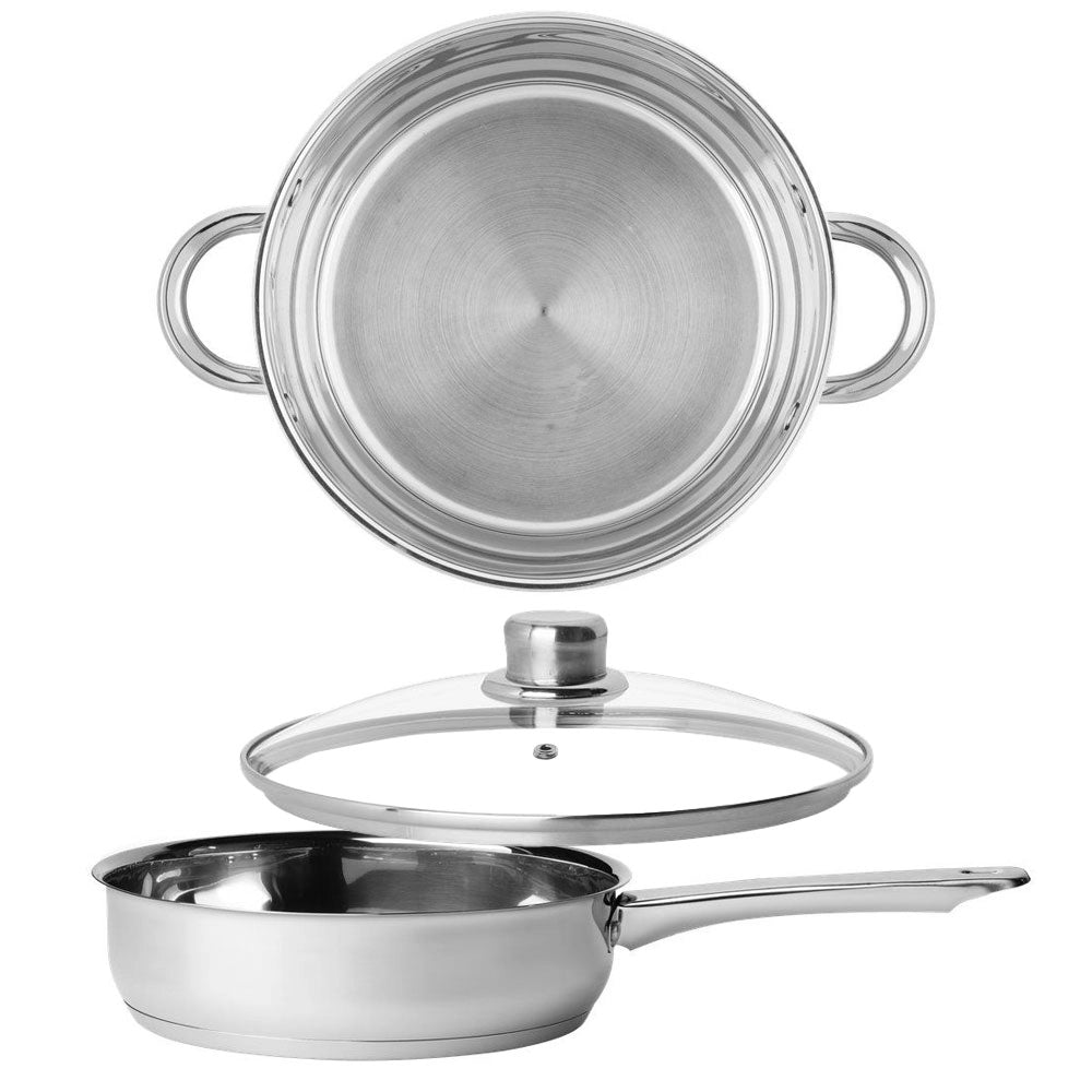 Set Batteria di Pentole di 7 Pezzi con Coperchio in Vetro Acciaio Inox