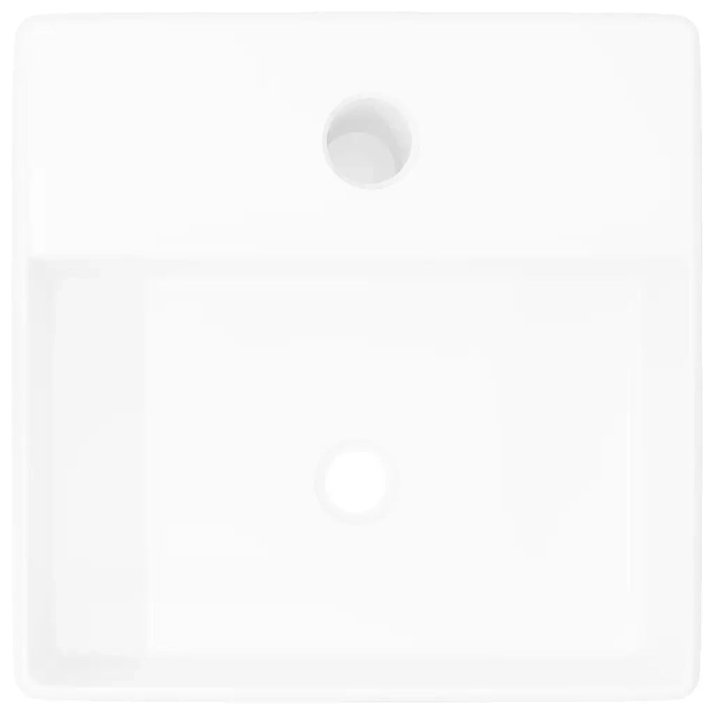 Lavandino-Lavello Bagno in Ceramica Bianca Quadrato con Foro Rubinetto