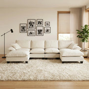 Divano Angolare 6 Posti in Tessuto Chenille con Ottomane ¨C MINIMAL ¨C Beige
