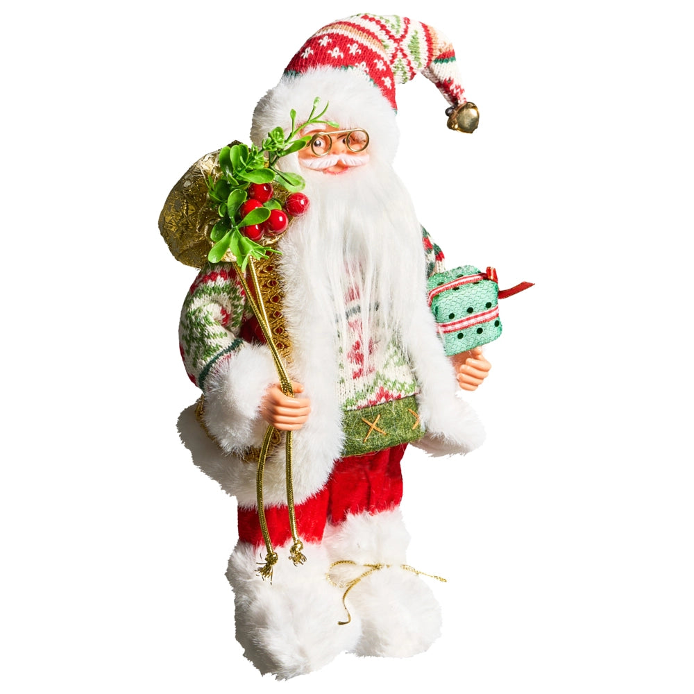 Figurina decorativa in tessuto rosso e verde e materiale sintetico Babbo Natale Figura di Natale Ornamento di Natale