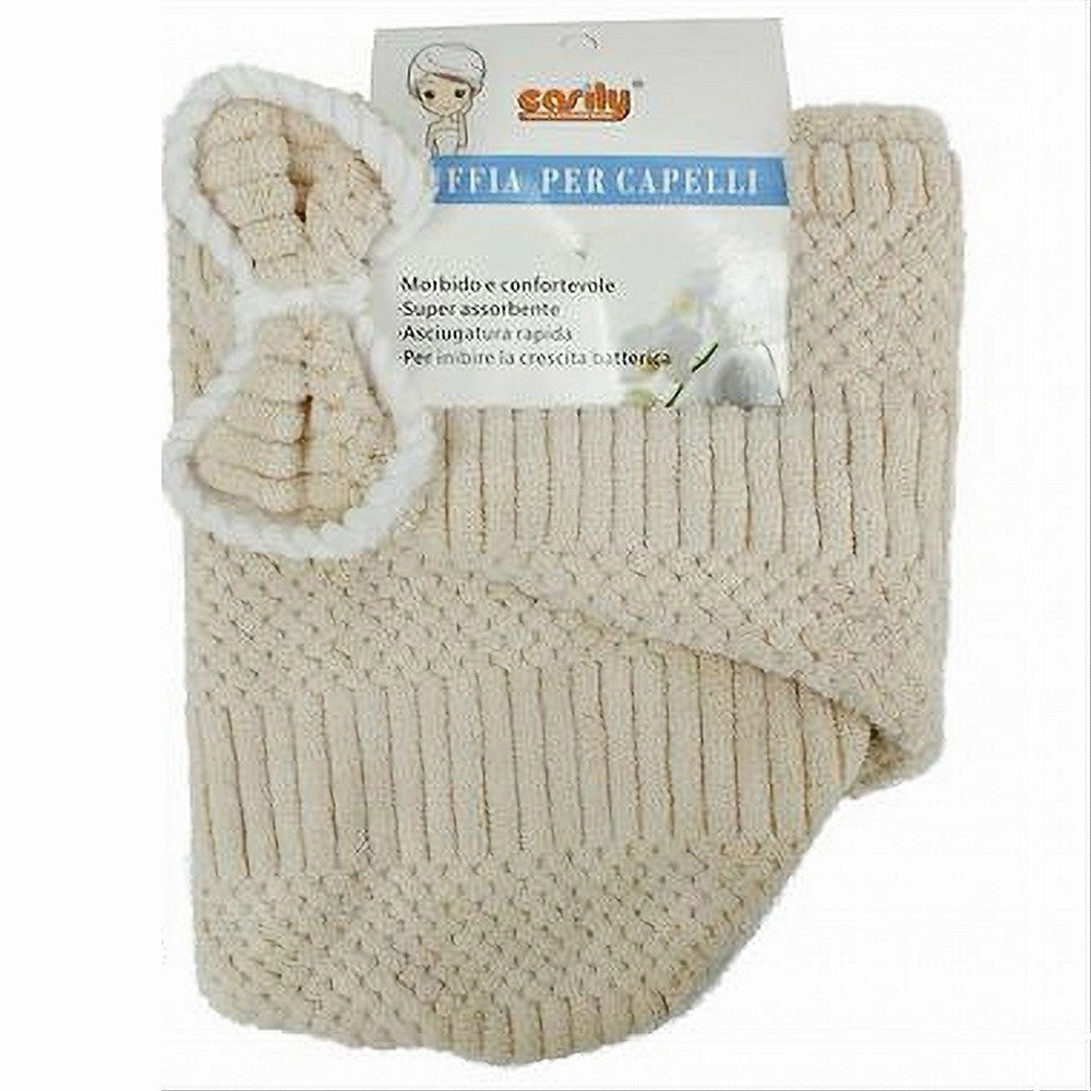 Trade Shop - Cuffia Asciugamano Shampoo Bagno Doccia Asciuga Capelli Fiocchetto Beige 79633 -