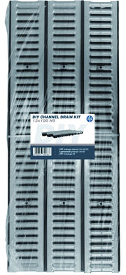 KIT 3 PZ. CANALETTE NOR cm. 13x100x5 h + 3 GRIGLIE ZINCATE cm. 13x100 + 2 TAPPI