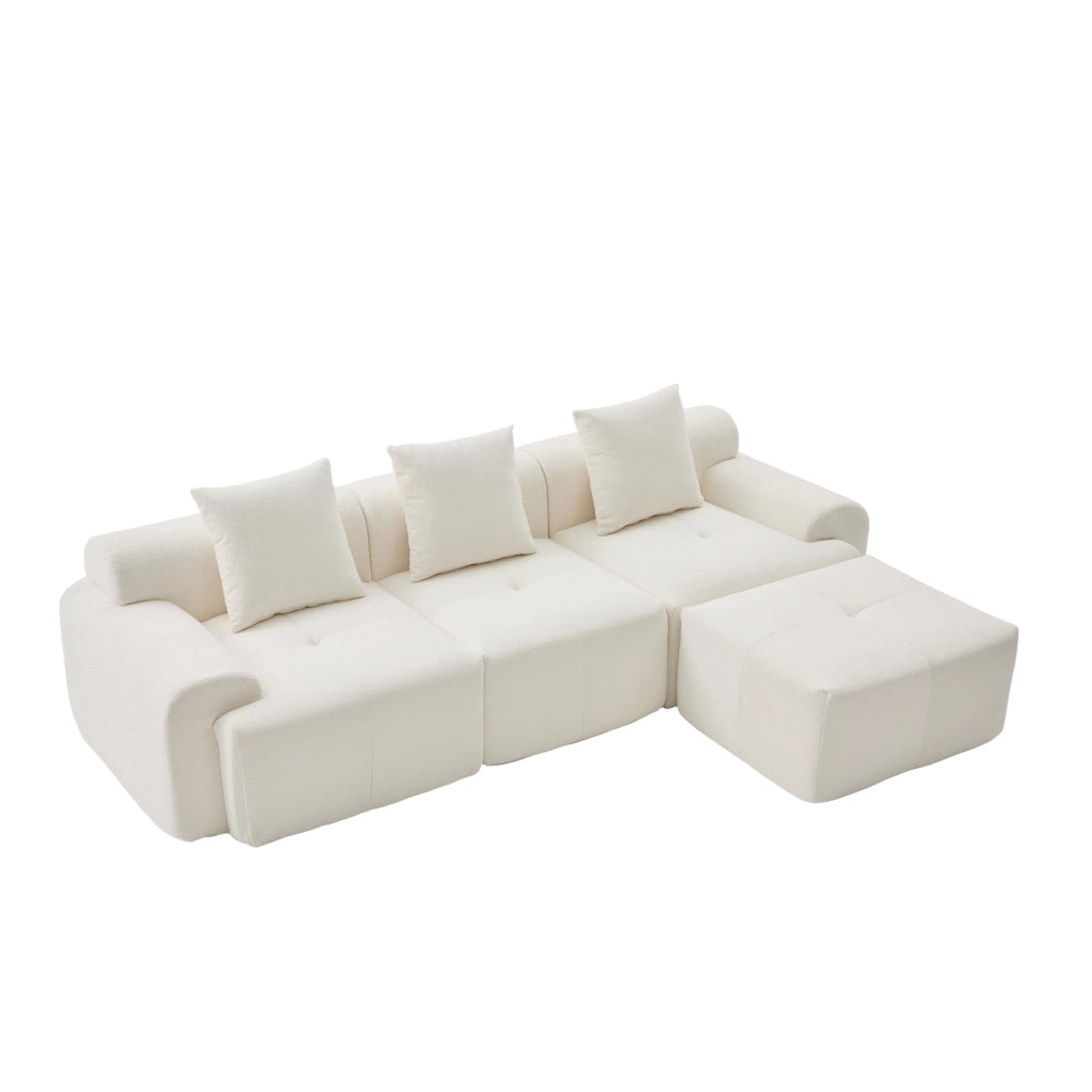 Divano angolare modulare 3 posti - con seduta in memory foam e rivestimento in tessuto - avorio
