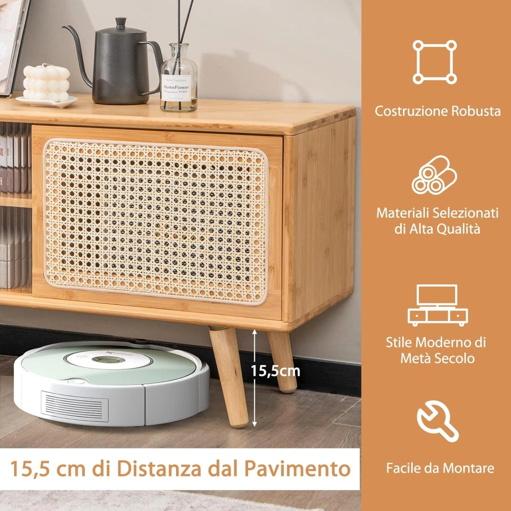 Mobile TV per TV Fino a 55", Mobile Porta TV Salloto, Mobiletto Soggiorno con 2 Ante Scorrevoli, Tavolo Consolle con Gambe in Legno Gamba, 120,5 x 31 x 45,5 cm (Naturale)