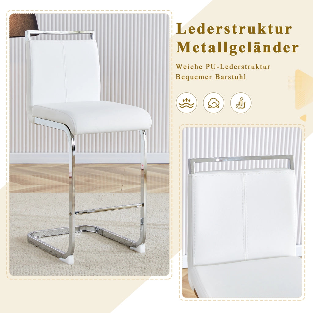Set 2 Sgabelli da Bar Nordici ¨C MINIMAL ¨C Ecopelle Bianca, Gambe in Metallo