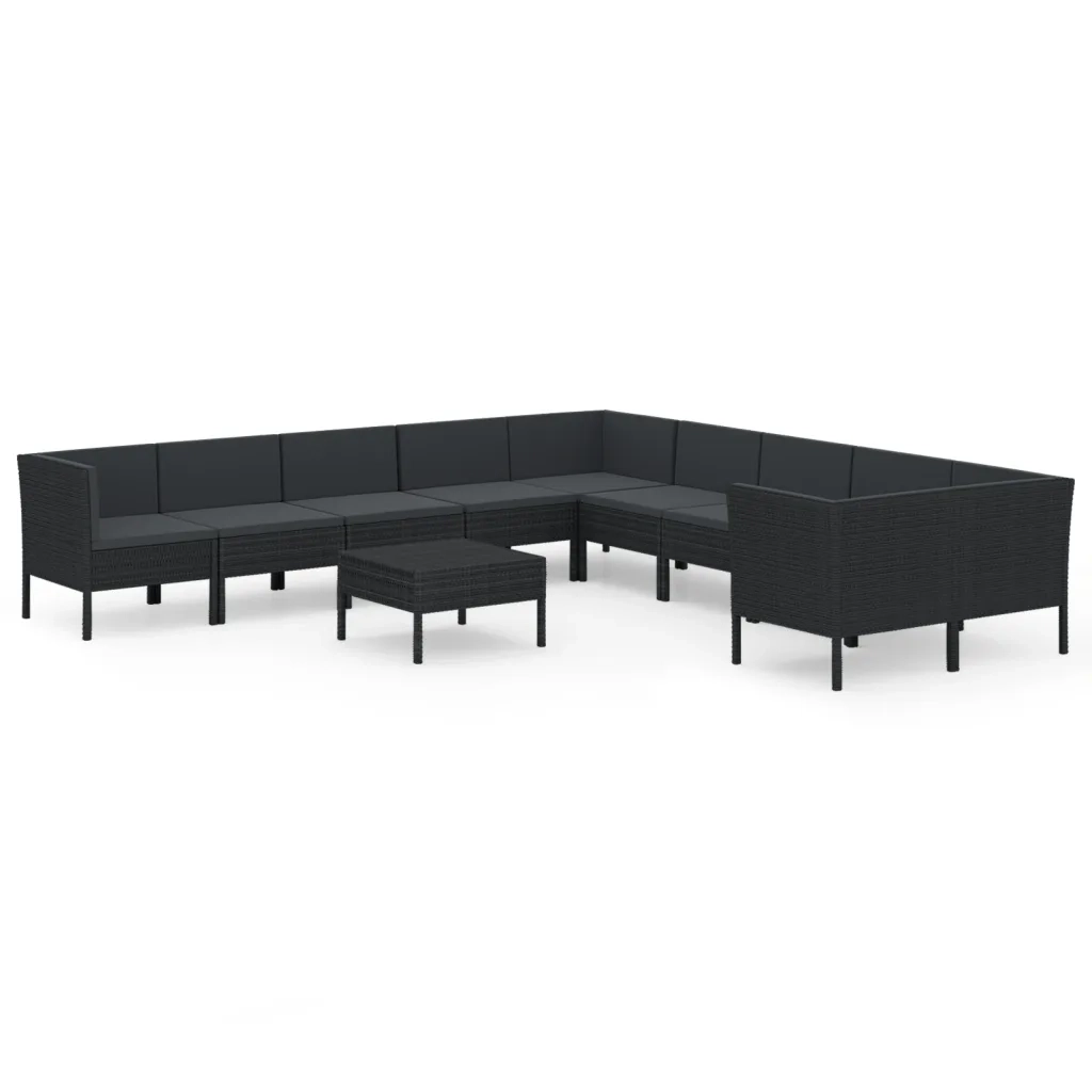 Set Divani da Giardino 11 pz con Cuscini in Polyrattan Nero 3094497