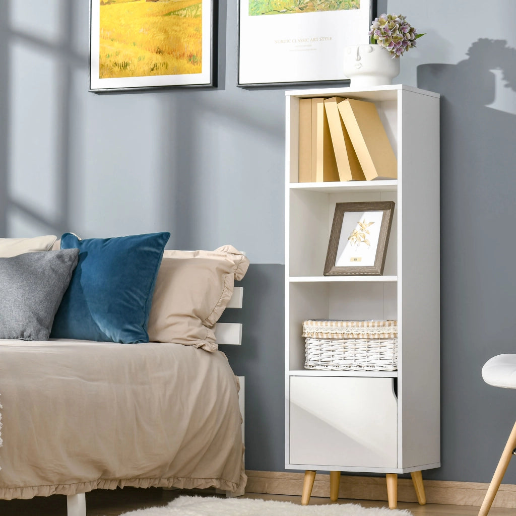 EasyComfort Scaffale Libreria con 3 Ripiani e 1 Armadietto in Legno, 40x30x129.5cm - Bianco